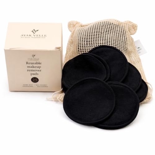Reusable Bamboo Cotton Makeup Remover Pads - 25 Count with Bag