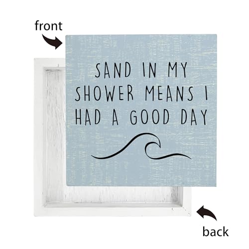 Wooden Box Sign - Beach Theme Bathroom Decor - 5"x5"