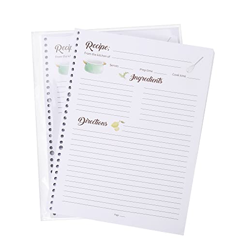 120 Blank Recipe Papers - 8.5'' x 11'' for SOLIGT Notebook