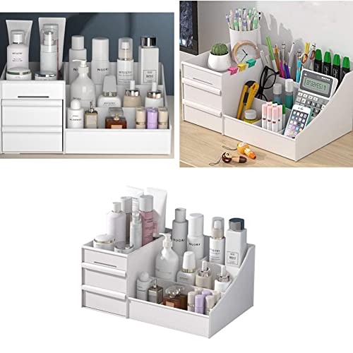 Large Capacity Makeup Organizer with Drawers – White Cosmetic Storage Box for Desk, Bathroom & Jewelry
