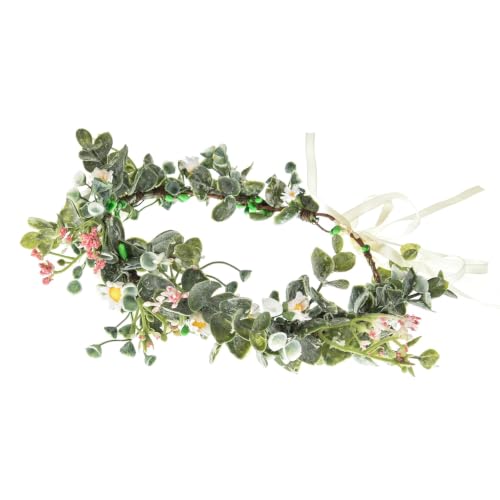 Boho Greenery Flower Headband with Daisy Leaf Wreath for Bridal Wedding