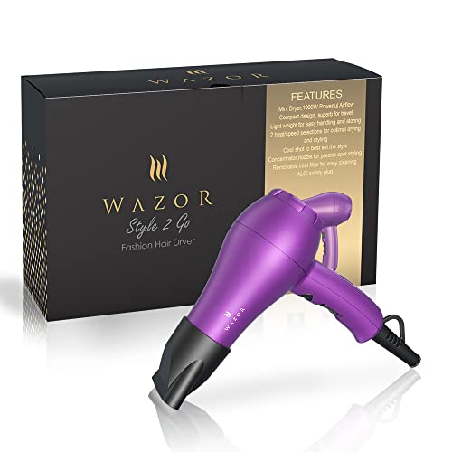 Wazor 1000W Compact Ionic Travel Hair Dryer with Concentrator