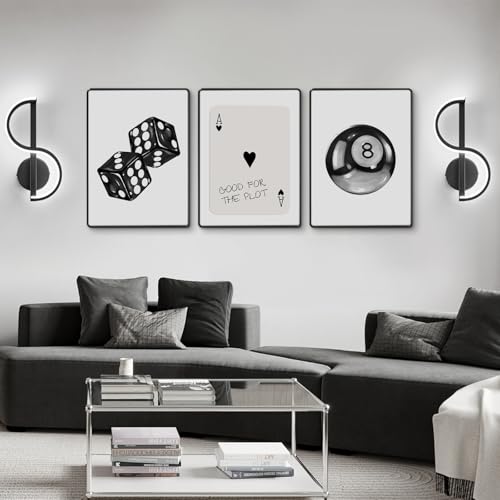 8 Ball Canvas Wall Art Set - Unframed Black & White Prints (12x16 in, 3 pcs)