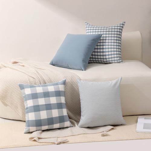Farmhouse Blue Buffalo Check Throw Pillow Cover 18x18 Inch