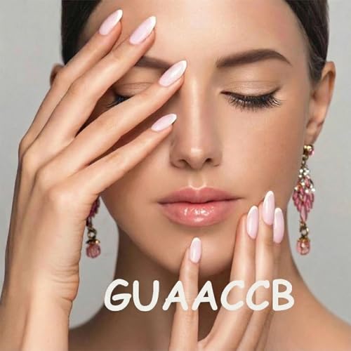 24Pcs Medium Almond Flower Press On Nails with Gold Beads