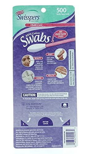 Swisspers Color Cotton Swabs - 100% Cotton Tips, 500 Count Pack
