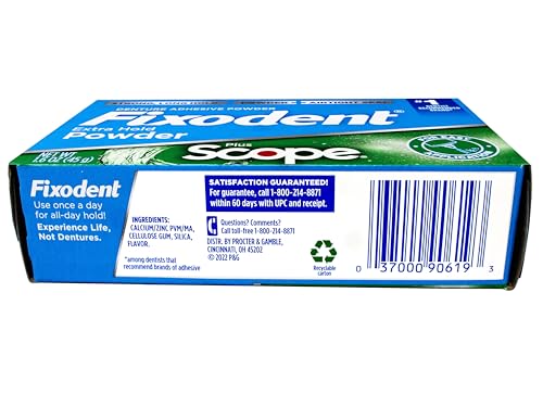 Fixodent Denture Adhesive Powder Plus Scope, Extra Strong Hold, 1.6 oz (3 Pack)