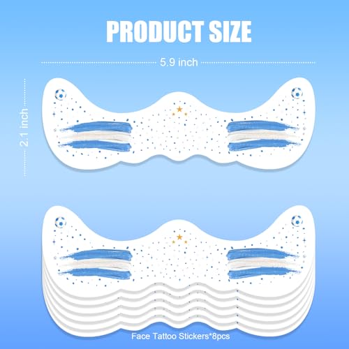 Blue & White Soccer Fan Freckles Face Tattoo - 3 Gold Stars Temporary Tattoos | Waterproof Sports Sparkle Stickers for Football Matches & Game Day Celebrations (8 Sheets)