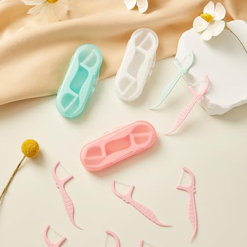 Green Mint Dental Floss Picks with 2 Travel Cases & 65 Refills - LIAMOSS