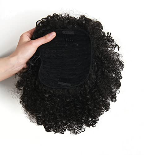 12 Inch Afro Puff Kinky Curly Drawstring Ponytail Extension for Women - Natural Look, Synthetic Hair, Black 1B#