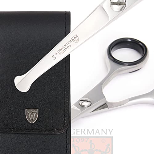 3 Swords Germany ? professional NOSTRIL NOSE and EAR HAIR SCISSORS trimmer, stainless steel, straight blade rounded tip with black case for men and women