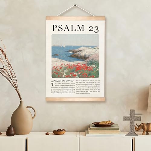 Christian Wall Art Canvas - Psalm 23 Scripture Decor, 18.5x14 Inch
