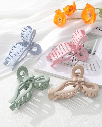 AWAYTR 4Pcs 5.1" Matte Bow Claw Clips, Extra Large for Thick Hair