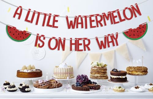 A Little Watermelon Is on Her Way Banner - Baby Shower & Birthday Party Decoration