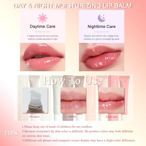 5 Pack Summer Tinted Lip Balm Set with Shea & Olive Oil - Hydrating, Non-Sticky, Softens Dry Lips by HULYHDP