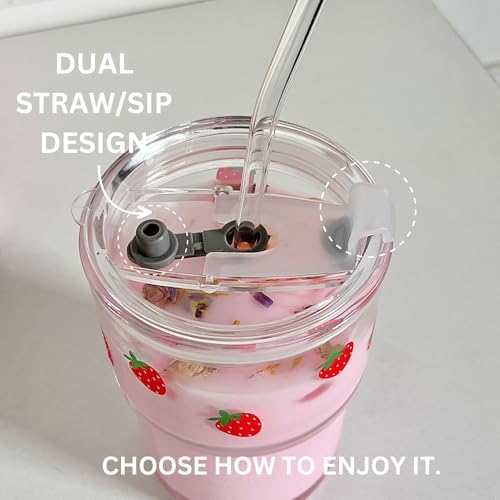 Olvini 13oz Reusable Glass Tumbler with Straw & Lid - Iced Coffee Cup
