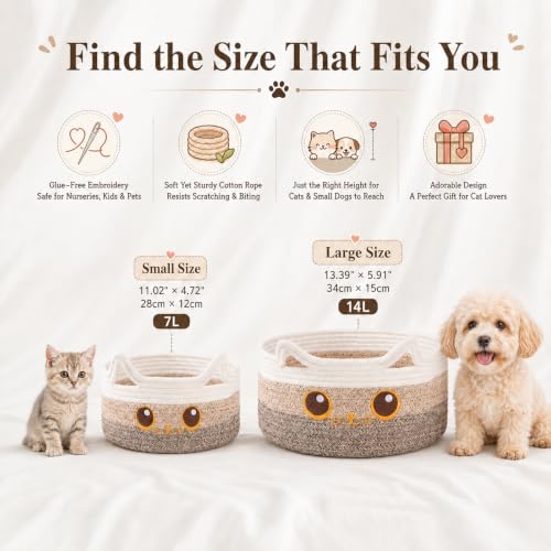 OIASKET Small Cotton Rope Storage Basket for Pets - 11" Round Toy Bin