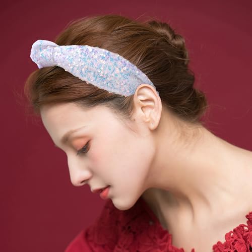 Sparkly Sequin Headbands for Girls - 4 Pack Knotted Hairbands