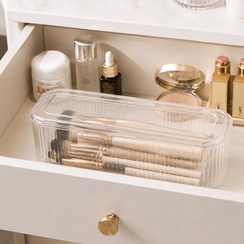 Legrape Clear Makeup Brush Holder Organizer with Lid for Vanity & Travel