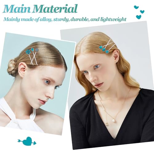 7-Pack Turquoise Retro Hair Clips for Women & Girls - Vintage Metal Barrettes