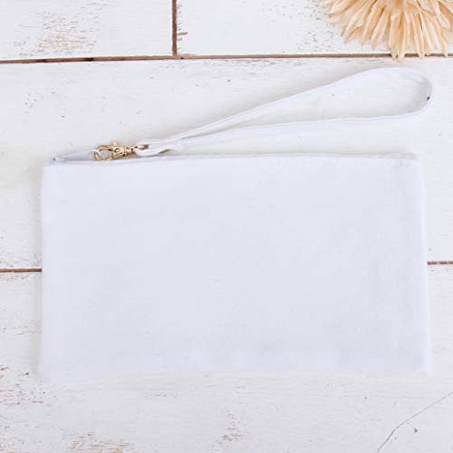 Threadart White Canvas Wristlet Makeup Bag - 5x9 Cotton