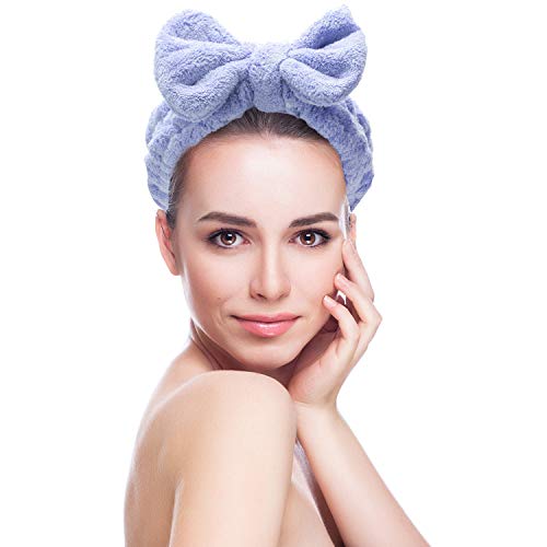 Senkary 4 Pack Microfiber Bow Headbands for Face & Shower, Pink Blue Purple Gray