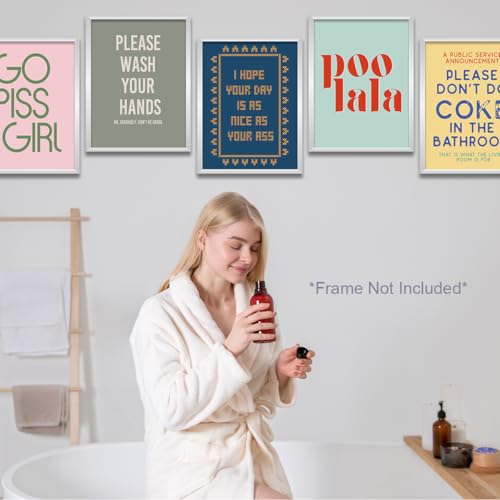 Funny Bathroom Wall Art Prints - 6 Piece Set, 8x10 Unframed