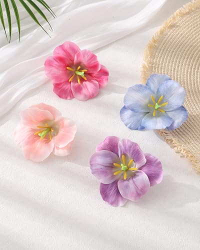 Ufgin 4-Pack Hawaiian Flower Hair Clips for Women - Tropical Hibiscus Barrettes for Beach & Vacation