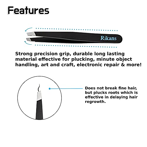 Rikans Precision Tweezers Set - 4-Piece Stainless Steel Eyebrow & Splinter Tweezers with Carry Pouch