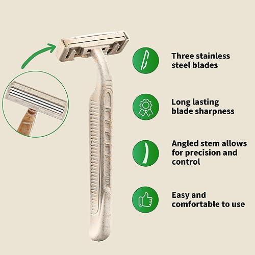 EZ Disposable Razor 50pcs Eco-Friendly 3-Blade Shaving Razors for Men & Women