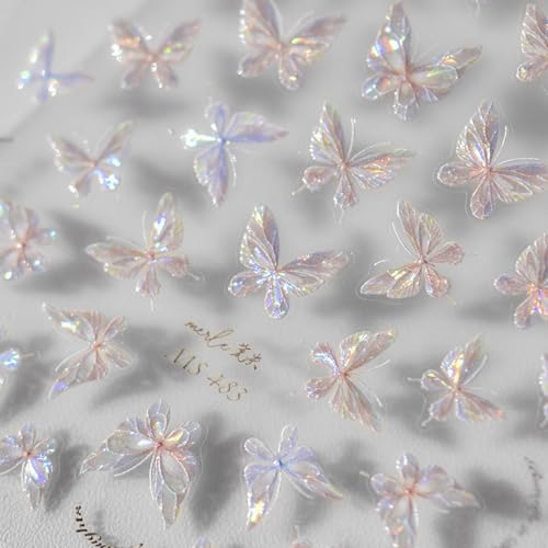 Dornail 3D Aurora Shell Butterfly Nail Stickers - Pink Laser Nail Art Decals for Manicure & DIY Nails
