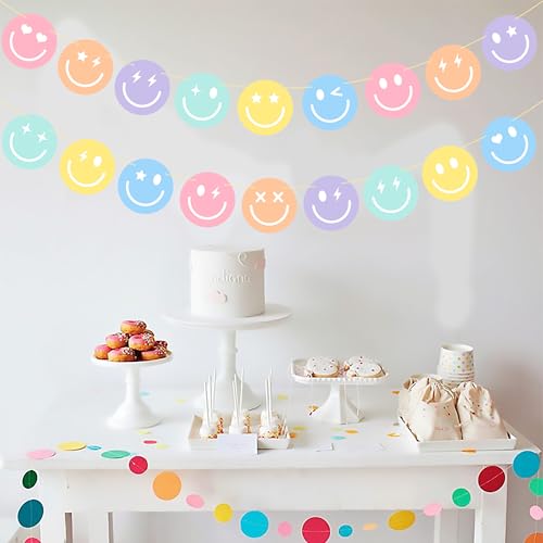 Pastel Smile Face Party Banner Decorations - 2 Pcs Macaron Theme