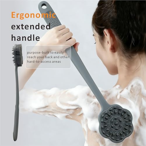 HIEERBUS 15-Inch Silicone Back Scrubber and Facial Cleansing Brush Set