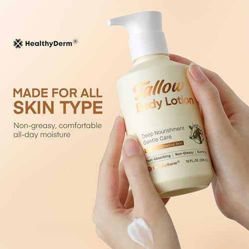 HealthyDerm Grass-Fed Beef Tallow Body Lotion for Dry & Mature Skin, 10 fl oz