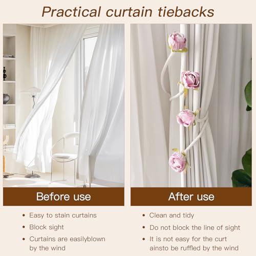 Elegant Pink Rose Curtain Tiebacks - 2pcs Artificial Flower Holdbacks