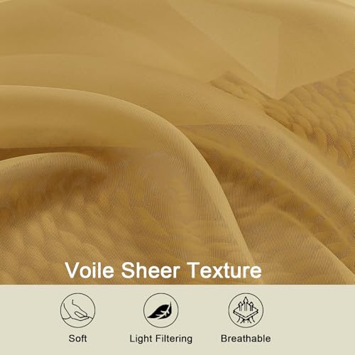 Gold Sheer Curtains - 84 Inch Long Light Filtering Drapes, Set of 2