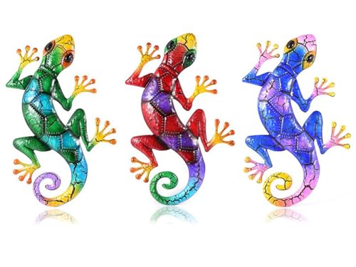 Metal Gecko Wall Decor - 16.9" Lizard Hanging Sculpture for Home & Garden