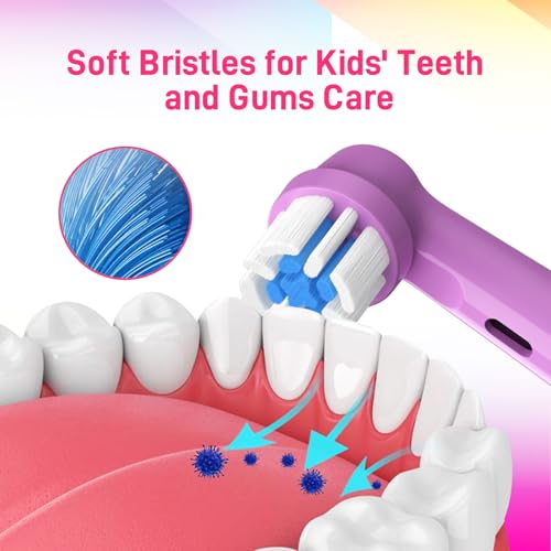 DenSecc Purple and White Replacement Brush Heads for Kids Electric Toothbrush 10 Pack