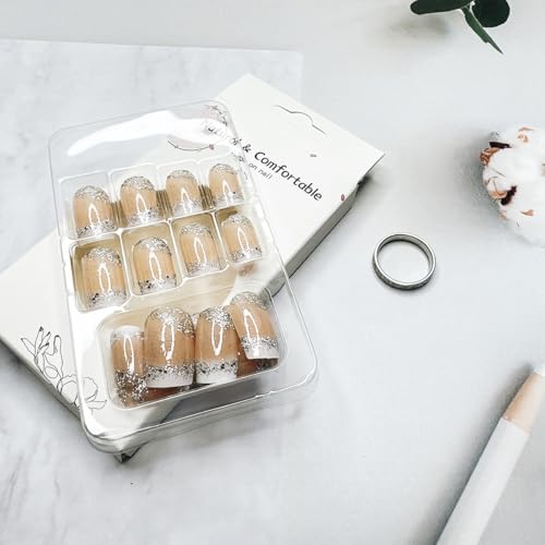 24pcs French Tip Press On Nails with Glitter - Medium Length