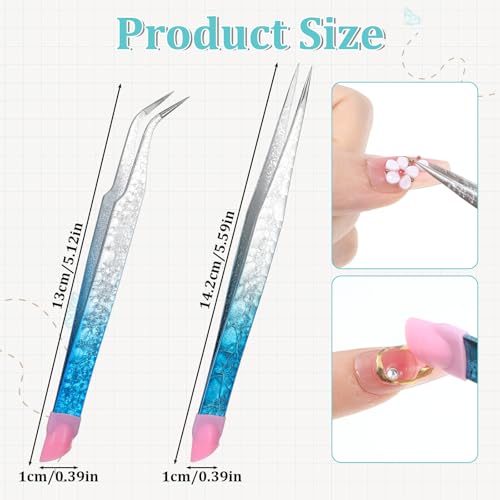 Crystal Blue Tweezer Kit - 2PCS Precision Nail & Craft Tweezers