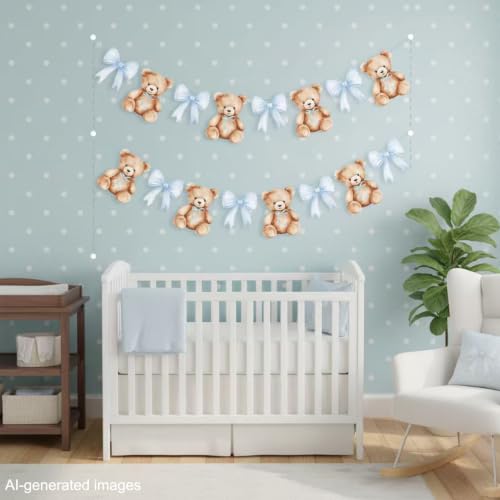Teddy Bear Baby Shower Banner Set - 2PCS with Blue Bows