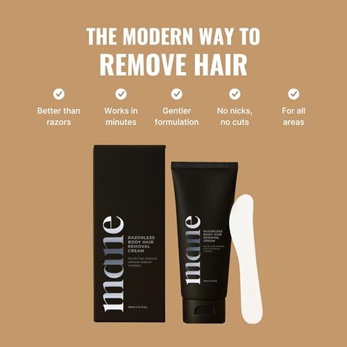 Superior Mane Razorless Hair Removal Cream for Men ? Painless Body & Intimate Hair Removal, No Razor Burn ? Rinse-Free Formula with Cooling Effect, Aloe Vera, Witch Hazel & Green Tea ? 150ml