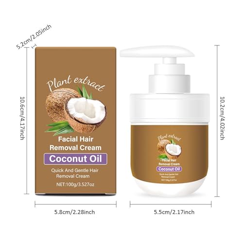 Coconut Facial Hair Removal Cream - Gentle & Effective for Women - Natural Formula, Moisturizing & Soothing, Painless Hair Remover, No Stubble, No Irritation, Fast Results, All Skin Types 3.53 oz