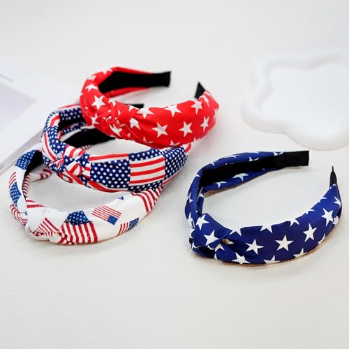 American Flag Headband for Women - Patriotic 4th of July Hair Accessories (4-Pack)