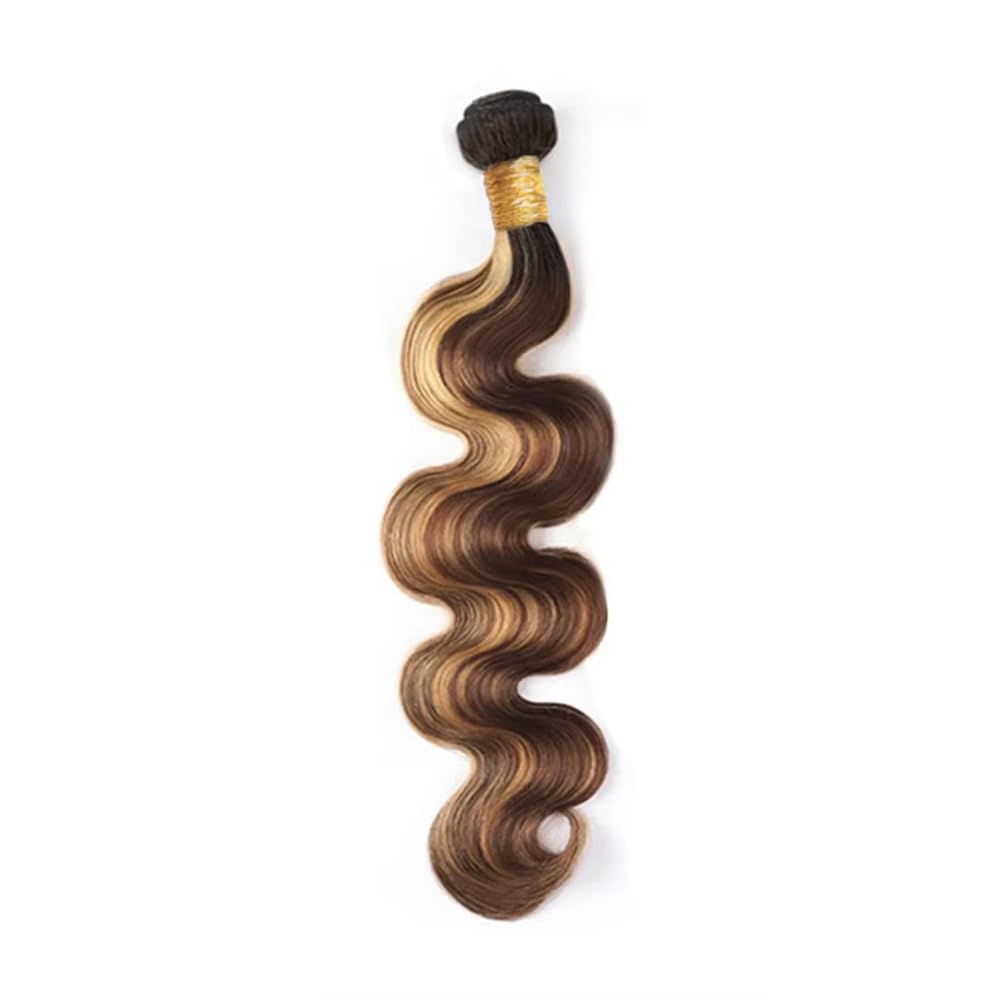 4/27 Human Hair Bundles Ombre Human Hair Bundles Highlight Brown Body Wave Bundle 4/27 Brown Body Wave Bundle LadrXadr 100g 12 Inch