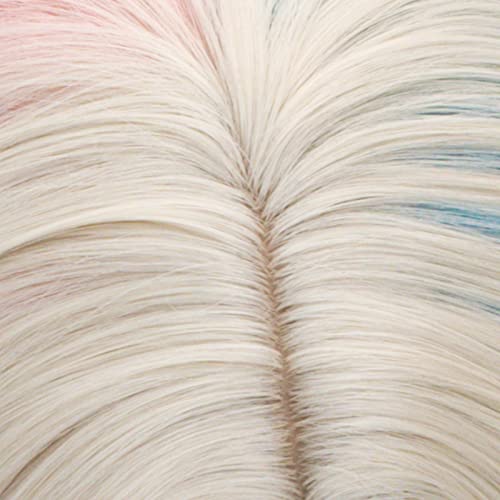 FALAMKA Long Curly Blonde Wig with Blue and Pink Highlights for Cosplay