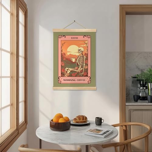 Mourning Coffee Tarot Skeleton Poster Art - Gothic Linen Decor 18x14.5