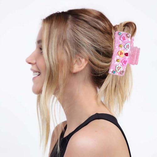 Conversation Heart Hair Claw Clips for Women - Pattern D, Pink XOXO