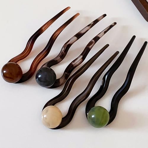 U-Shaped French Hair Pins with Pearls – 4-Piece Acetate Hair Fork Set