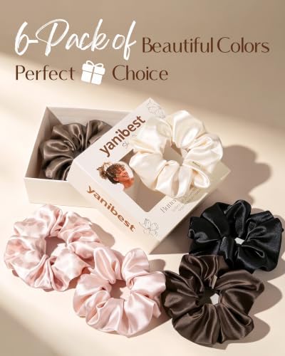 YANIBEST Classic Satin Scrunchies Set – 6 Assorted Hair Ties for Women & Girls
